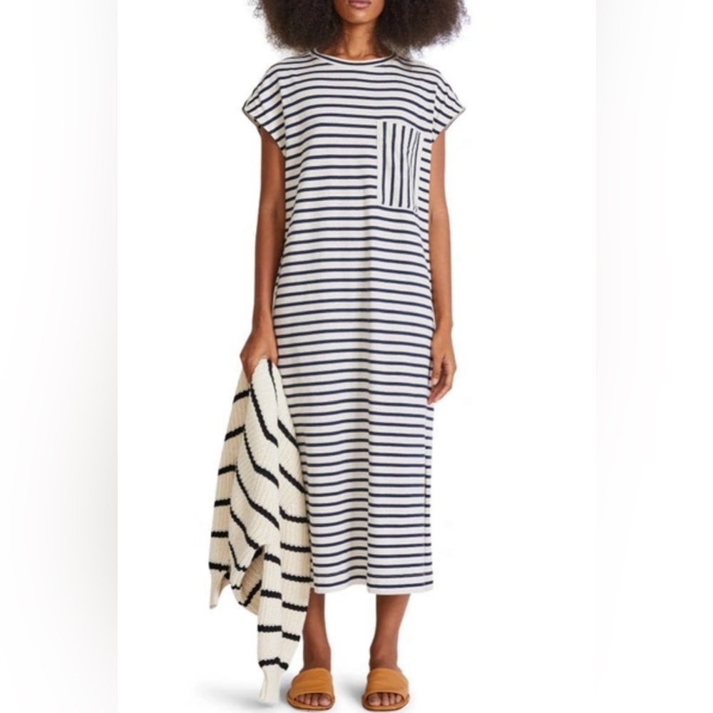Apiece Apart Women Elodie Midi Cotton Stripe T Shirt Dress Sz S/M? Blue Oversize